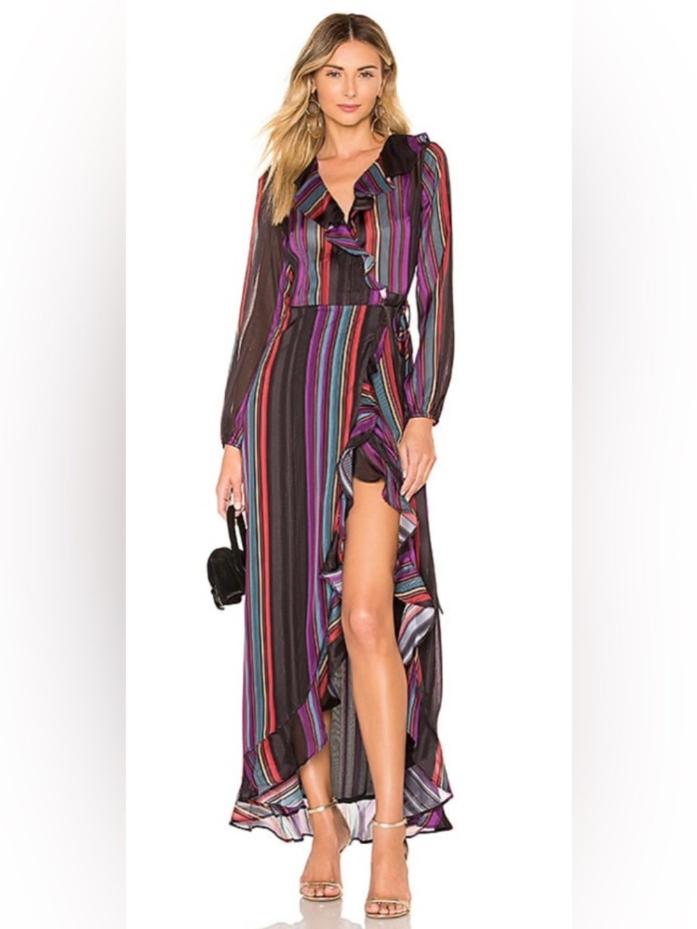 House of Harlow 1960 x Revolve Striped Ruffle Wrap Maxi Dress Boho Festival